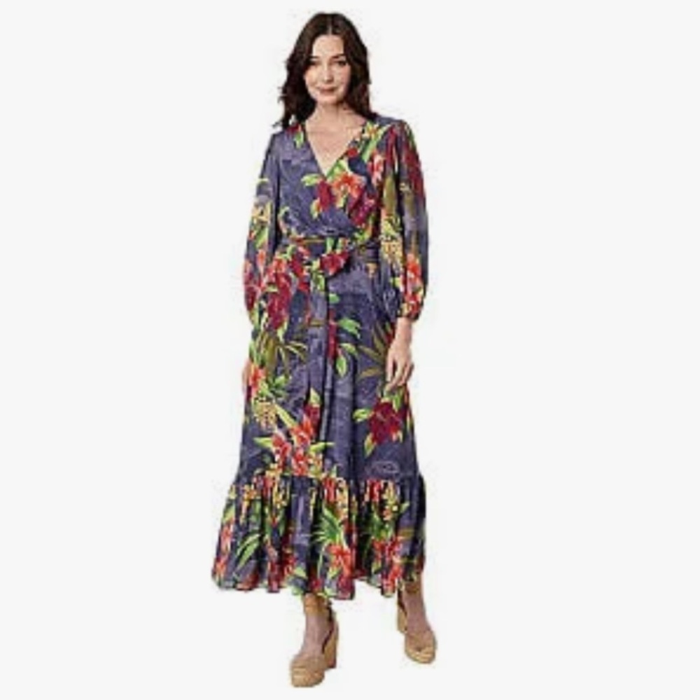 NWT TOMMY BAHAMA Villa Views Long Sleeve Floral Maxi Dress